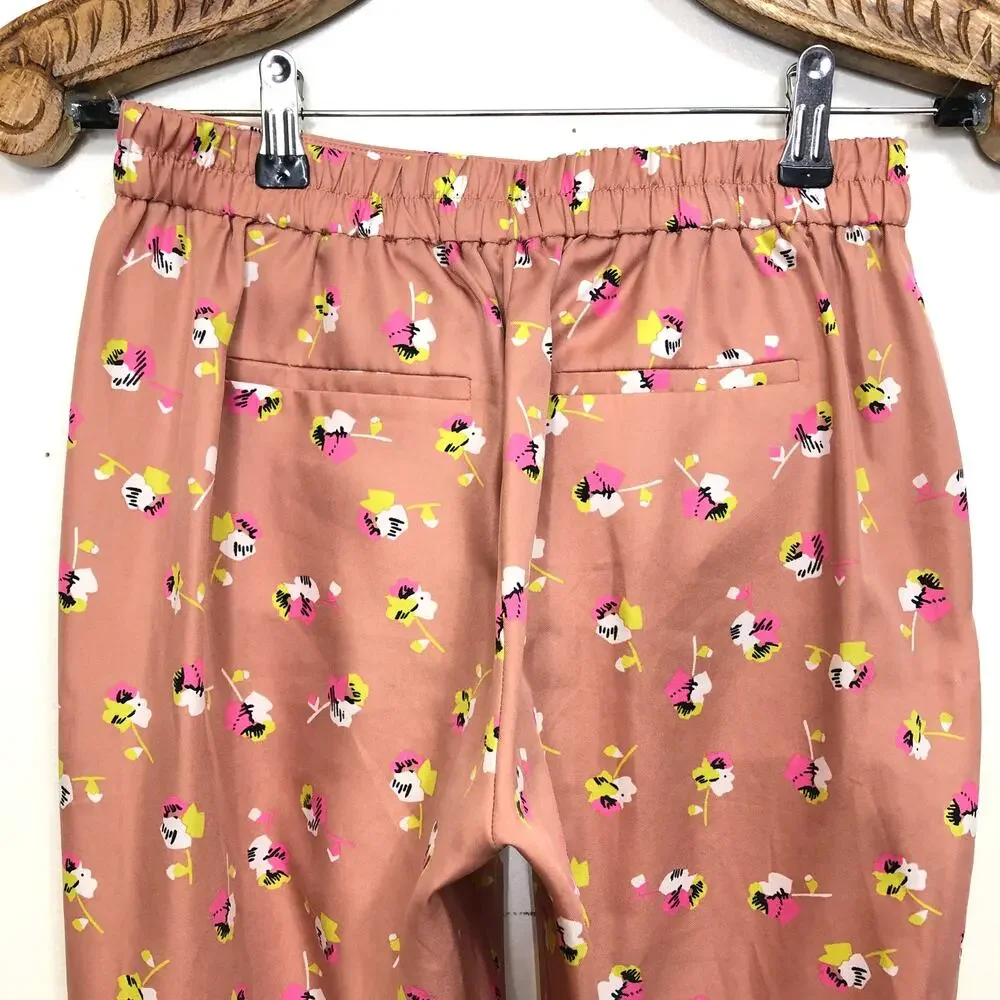 J. Crew Pants Pink Floral Pansies Print Satin Skinny Leg Pull On Trouser 0